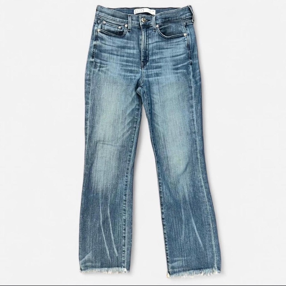 AYR The Bomb Pop High Rise Straight Leg Jeans - Blue Denim Raw Hem - Size 28